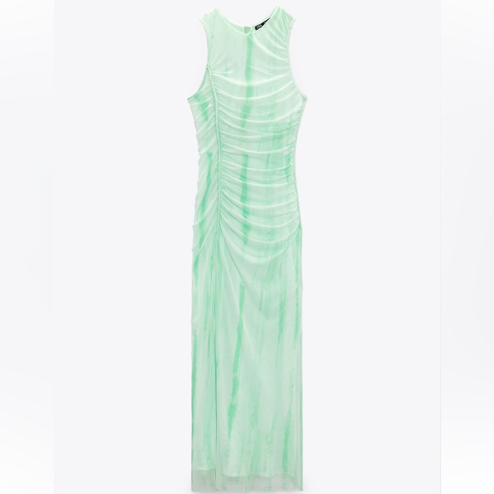 Brand New Zara Green Mesh Midi Dress